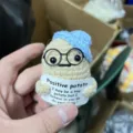 Handmade knitted positive potato doll with cute glasses and inspirational card toy. - Potato with Hat and Glasses