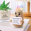 Crochet positive potato doll with cute bow and encouraging card, adorable desktop decor. - Colorful Bow Potato 1