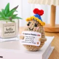Handmade positive potato crochet doll with inspiring card, cute desktop decoration. - Potato with Bow Hat