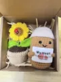 Handmade crochet positive potato doll and sunflower potted plant gift box set for cozy decor. - Coffee Cup & Sunflower Gift Box