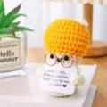 Cute crochet mushroom doll detail, handmade yarn toy with glasses and sweet message card. - Orange Mushroom with Rose Gold Glasses