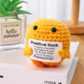 Handmade crochet positive duck plush toy with encouraging card, cute car and desk decor. - Spoof Duck