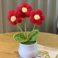 Flor en maceta de ganchillo hecha a mano flor tejida decoración regalo escritorio - Flor de hojaldre roja (Maceta blanca)