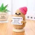 Cute crochet positive potato doll with encouraging card, mini desk ornament, handmade gift. - Magnetic Potato with Rose Red Hat & Magnetic Base