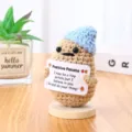 Handmade crochet positive potato doll with encouraging sign, cute desktop ornament decoration. - Magnetic Potato with Blue Hat & Magnetic Base