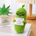 Handcrafted Knitted Emotional Support Pickle Doll Cute Crochet Desk Decor Car Hanging Ornament - Yellow-Green Cucumber with Glasses