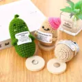 Handcrafted crochet positive potato and emotional support pickle dolls with wooden bases. - Magnetic Cucumber & Couple Potatoes with Magnetic Base
