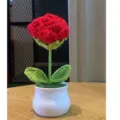Handgemachte gehäkelte rote Rose Topfpflanze Strick Wolle Blume Tisch Deko Geschenk Variante - Big red rose potted plant