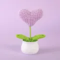 Handmade crochet heart flower potted plant, cute purple heart variant for desktop decor. - Positive Potted Plant - Purple Heart
