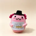 Handmade crochet pink cute plush doll with mini black hat and positive card gift SKU. - Axolotl with Black Hat