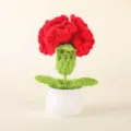 Handcrafted crochet red flower potted plant, cute wool desktop ornament for home decor and gifts. - Positive Potted Plant - Red Carnation