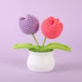 Handmade crochet tulip potted plant cute knitted flower desktop ornament for home decor gift. - Positive Potted Plant - Watermelon Pink Tulip