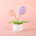 Handmade crochet tulip potted plant in white ceramic pot, lovely desktop ornament decor. - Positive Potted Plant - Light Purple Tulip