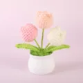 Handmade crochet tulip potted plant knitted flower desktop ornament home decor gift. - Positive Potted Plant - 3-Head Flesh Pink Tulip