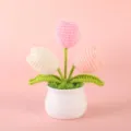Handmade crochet tulip potted plant, pink and white yarn flower desktop decoration ornament. - Positive Potted Plant - 3-Head Tulip