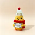 Handmade crochet Christmas doll knitted plush toy winter holiday ornament with cute hat and scarf - Christmas Yellow Duck Small