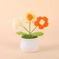 Handmade crochet flower potted plant, cute knitted desktop ornament, colorful yarn flower decor. - Positive Potted Plant - Orange Puff Flower