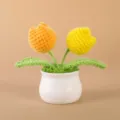 Handmade crochet tulip potted plant, cute yarn flower desktop home decor gift item - Positive Potted Plant - Yellow Tulip