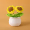 Handmade crochet sunflower potted plant, cute desktop ornament and home decor gift. - Positive Potted Plant - Double-Headed Small Sunflower