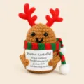 Weihnachtliche Häkel Kartoffel Plüschpuppe mit Geweih und Schal für festliche Dekoration Zuhause - Weihnachtskartoffel 2