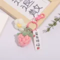 Handgemachter gestrickter Erdbeer Schlüsselanhänger süße Häkel Tasche Anhänger Geschenk Deko - Erdbeer-Thema mit bunten Schnallen (Rosa)