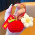 Handgemachter gehäkelter Kaki Schlüsselanhänger süßer Frucht Tasche Anhänger Geschenk - Stahldrahtring-Modell - Frieden & Freude
