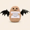 Handmade crochet potato doll with bat wings funny emotional support plush toy gift item - Halloween Potato with L Card