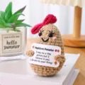 Crochet Positive Potato Doll with Pink Bow and Encouragement Card Cute Knitted Toy - Rose Red Bow Potato