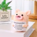 Handcrafted crochet pink pig toy with motivational card, cute emotional support gift for desk decor. - Pink Pig