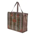 Gran capacidad bolso de compras tejido a cuadros, bolso tote laminado de moda. - Cuadros Marrón