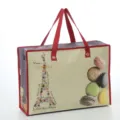 Borsa di stoccaggio pieghevole in tessuto non tessuto con torre Eiffel, capiente. - 47*33*15cm / Macaron beige