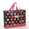 Bolso de almacenamiento de tela no tejida revestida grande con lunares de colores y asas rosas. - Lunares de colores sobre negro * 53*40*16cm