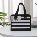 Piccola borsa in tessuto non tessuto nero bianco borsa regalo trousse trucco con zip - righe bianche e nere