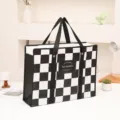 Gran bolsa de almacenamiento a cuadros en blanco y negro bolso de compras impermeable reutilizable. - Cuadros blancos y negros * 53*40*16cm