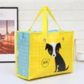 Bolsa de Compras No Teida de Lunares Lindo Perro Estampado Bolsa Portátil Reutilizable - Perro negro sobre amarillo / 30x23x14cm