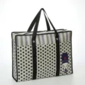 Bolso tote de almacenamiento grande de tela no tejida laminada con simpático guardia y lunares. - Figura de dibujos animados con lunares negros sobre blanco * 53*40*16cm
