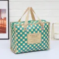 Bolsa de compras de tela no tejida a cuadros coloridos con cremallera y asas resistentes. - Tablero de Ajedrez Kaki / 30x23x14cm