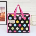 Bolsa de almacenamiento de lunares coloridos, bolsa de compras de tela no tejida, bolso. - Negro con lunares de colores / 30x23x14cm