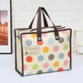 Bolsa de mano laminada de lunares coloridos de tela no tejida, bolsa de compras de moda. - Fondo Blanco Topos Coloridos / 30x23x14cm