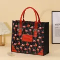 Bolso tote impermeable de tejido PP con estampado de flamenco, asa roja y diseño de hebilla - L / Flamenco con asa roja (grande)