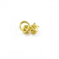 Gold hip hop grillz detail close up featuring hollow star design and round ring metal tooth jewelry. - Gold