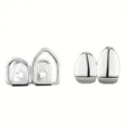 Close-up detail of silver hip hop teeth grillz with hollow star and smooth designs. - Hollow Top Teeth / Silver