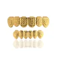 Gold Grillz Hip Hop Teeth Top Bottom Grill Set Shining Metal Halloween Party Grillz - K Gold / Gold Set