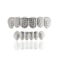 Silver hip hop grillz set, textured metal teeth caps for party and Halloween fashion style. - K Gold / Silver Set