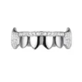 Close-up of iced out vampire fang grillz, silver plated hip hop teeth jewelry detail. - Grey Small Teeth