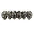 Silver textured hip hop grillz 6 teeth metal tooth cap stylish fashion jewelry accessory - K Gold / Black Upper Teeth