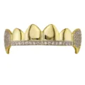 18K Gold Plated Micro Pave Zircon Vampire Fang Hip Hop Grillz Two Tone Teeth Top Grill - Gold Top