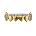 Gold hip hop grillz top teeth close up with sparkling zircon stones for party fashion. - Gold Bottom