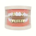 Hip hop grillz gold teeth dental caps for halloween stage costume party accessories - Gold Set