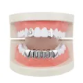Hip-hop dental grillz set with cross and smooth teeth caps for party stage costumes - Silver Set